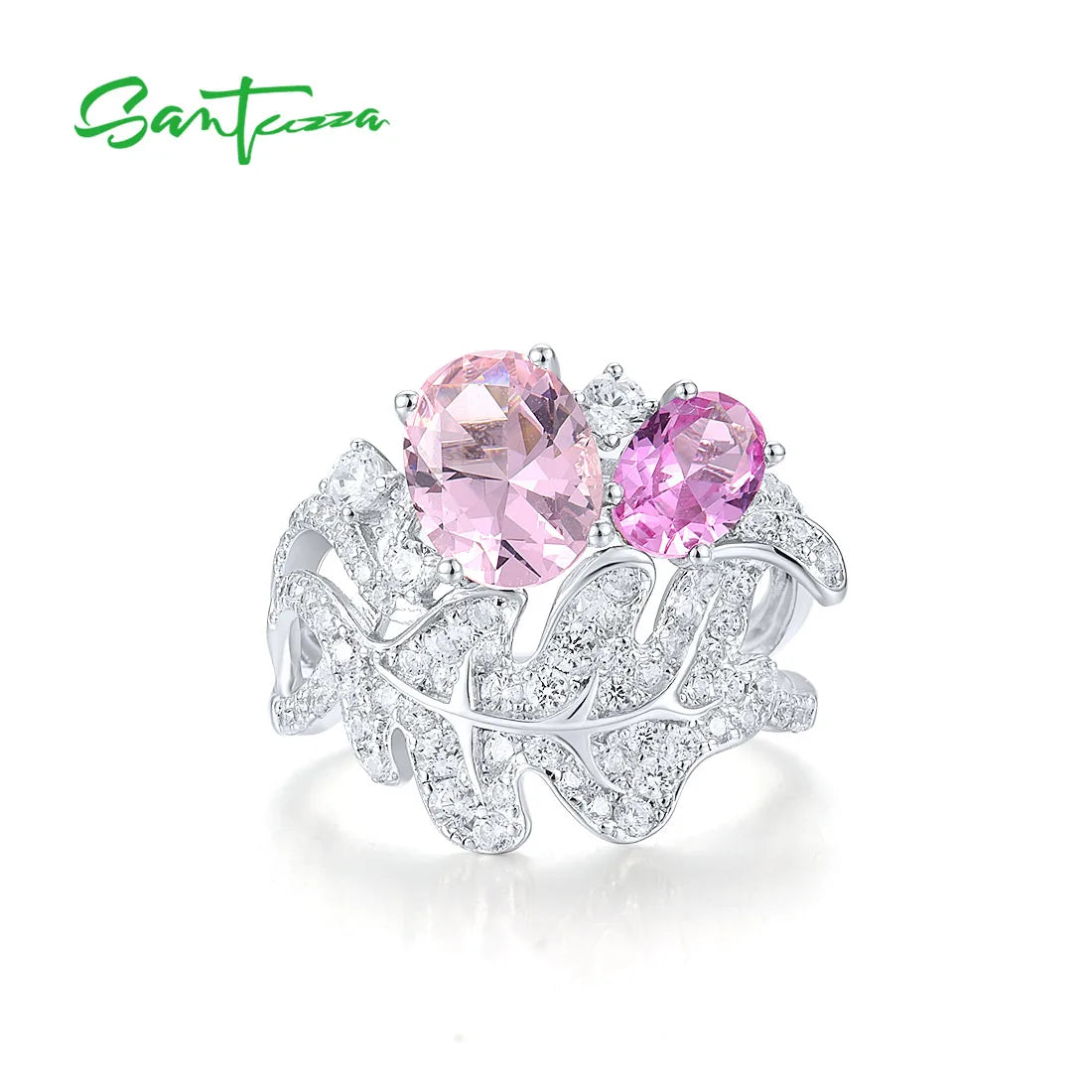 Sterling Silver Pink Sapphire Leaf Ring