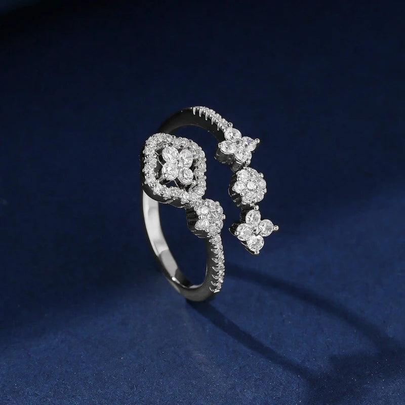 Asymmetrical Clover Moissanite Ring in 14K Gold Filled