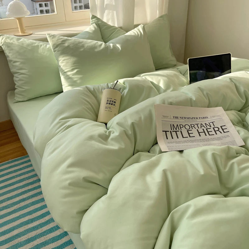 4-Piece Cotton Bedding Set with Duvet Cover, Flat Sheet, and Pillowcases