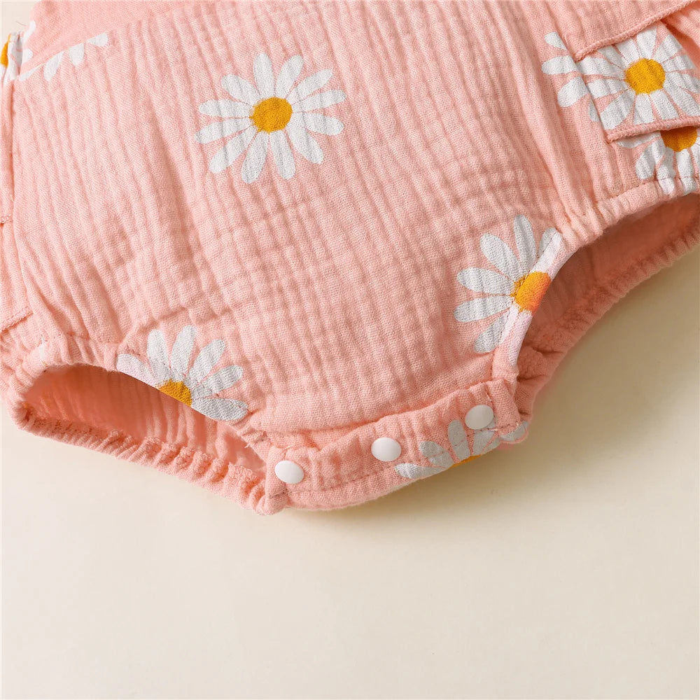 Baby Girl Sleeveless Floral Romper with Headband