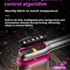 A close-up of a portable handheld garment steamer with a pink and silver body, resting on a circuit board.