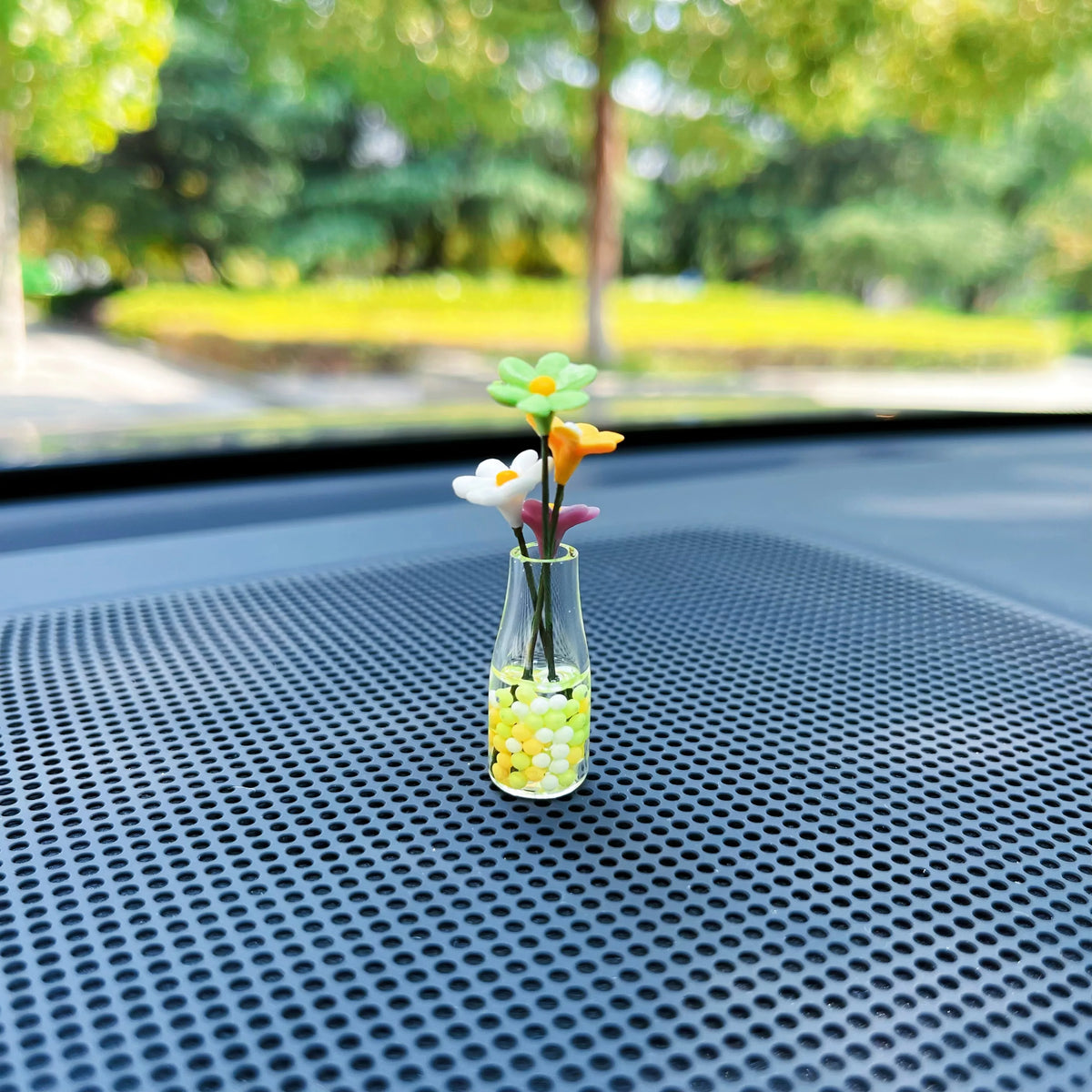 Mini Rose and Sunflower Car Dashboard Vase Decor