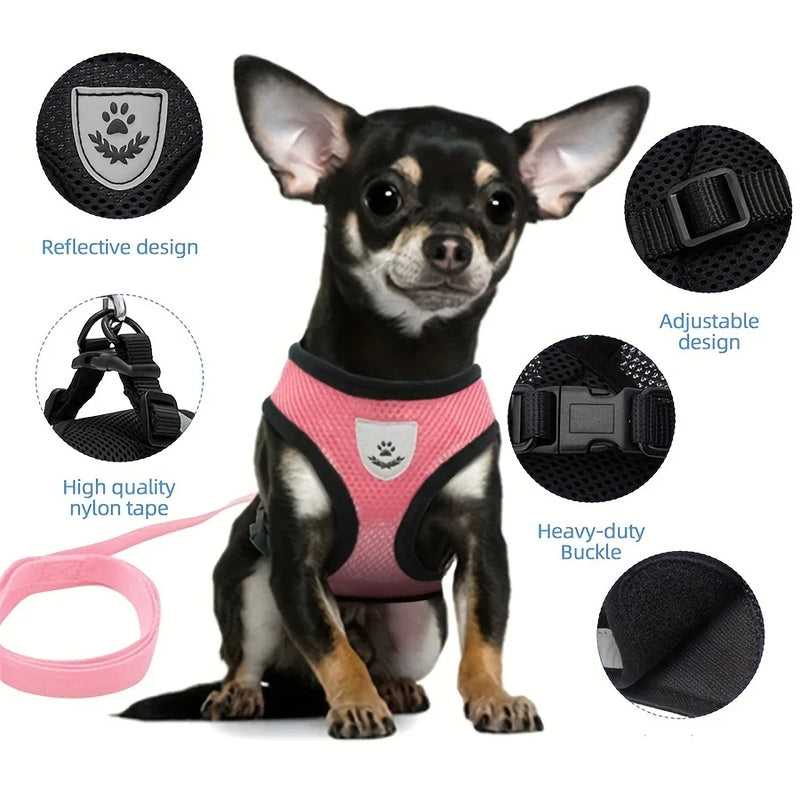 Escape-Proof Mesh Cat Harness with Reflective Vest
