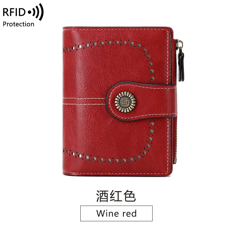 Vintage RFID-Blocking Tri-Fold Wallet with Ample Storage