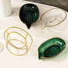 Leaf-Shape Self-Draining Soap Dish with Metal Bracket