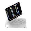 A black convertible keyboard case for an iPad is shown next to a white laptop.