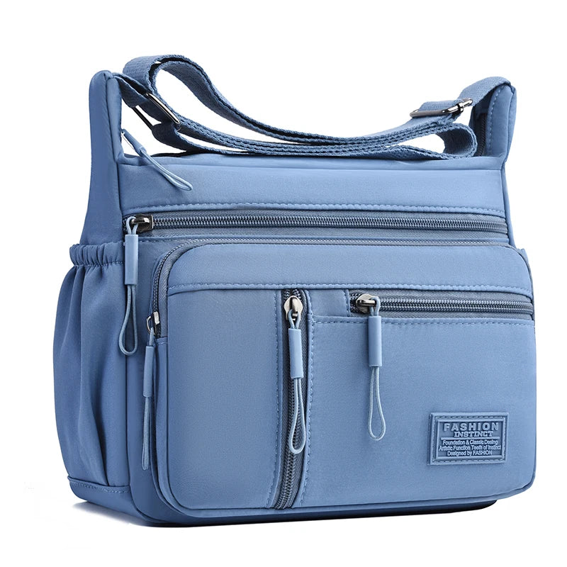 Bolso bandolera de nylon impermeable con múltiples bolsillos