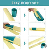 A set of yellow and teal compact safe paper cutters shown in various angles for wrapping and crafts.