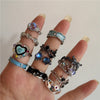 Punk Crystal Heart Butterfly Geometric Ring
