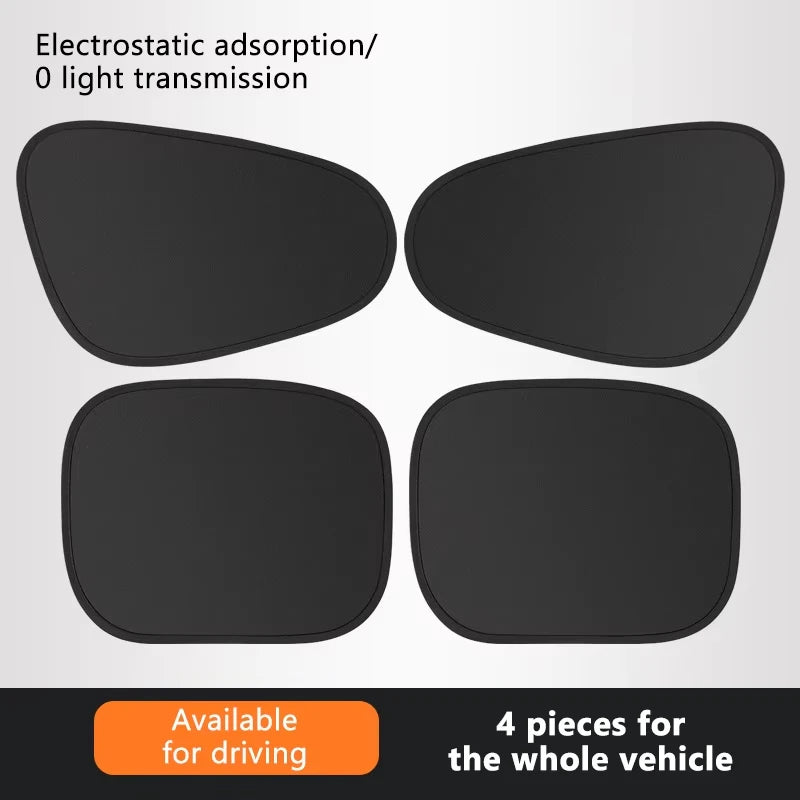 Four black electrostatic car window sun shades available for driving.