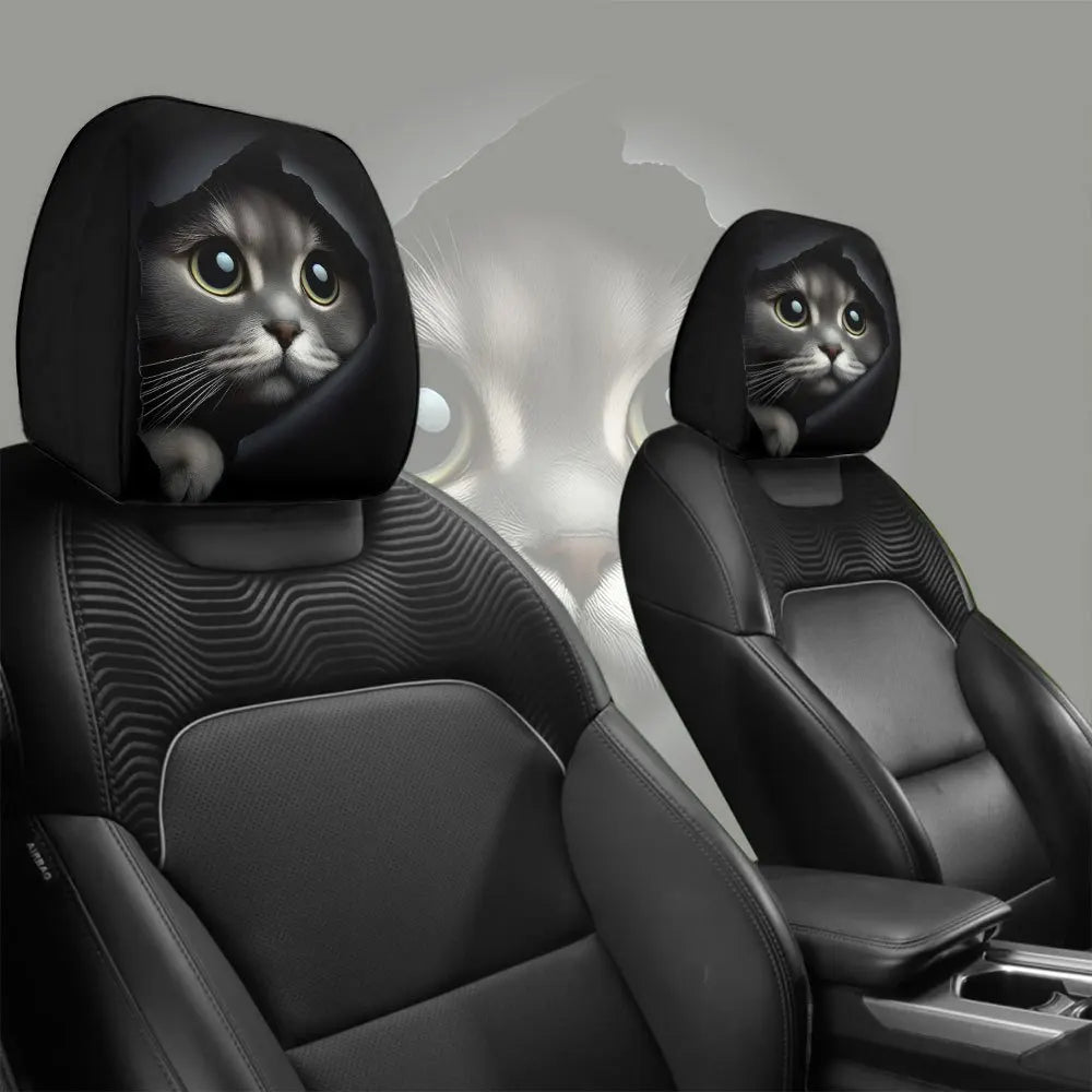 Cat Print Car Headrest Cover (Set of 2)