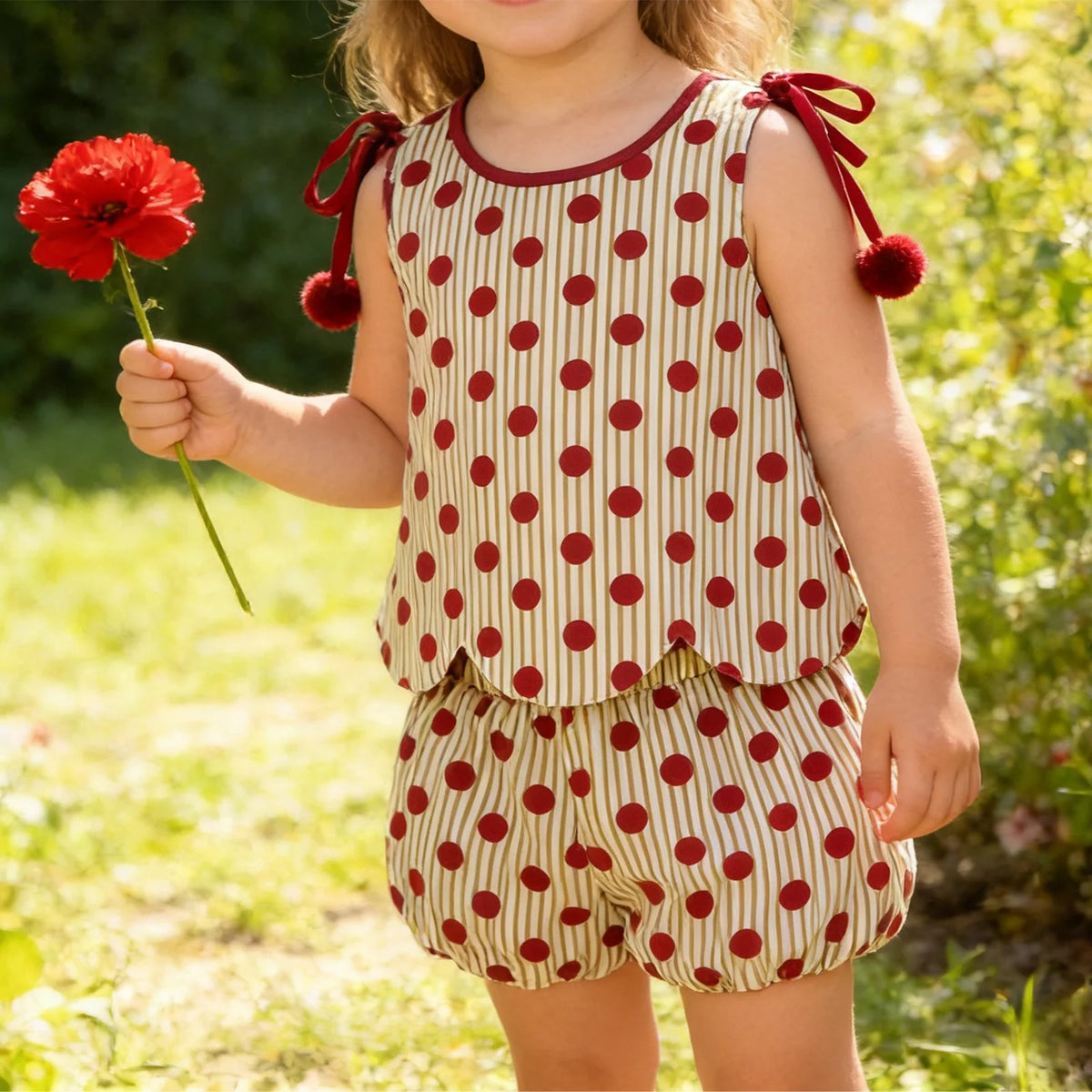 Girls' Sleeveless Dot Print Tank Top and Lantern Shorts Set