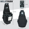 A black heavy-duty tool pouch with a quick-release belt clip shown in multiple views.