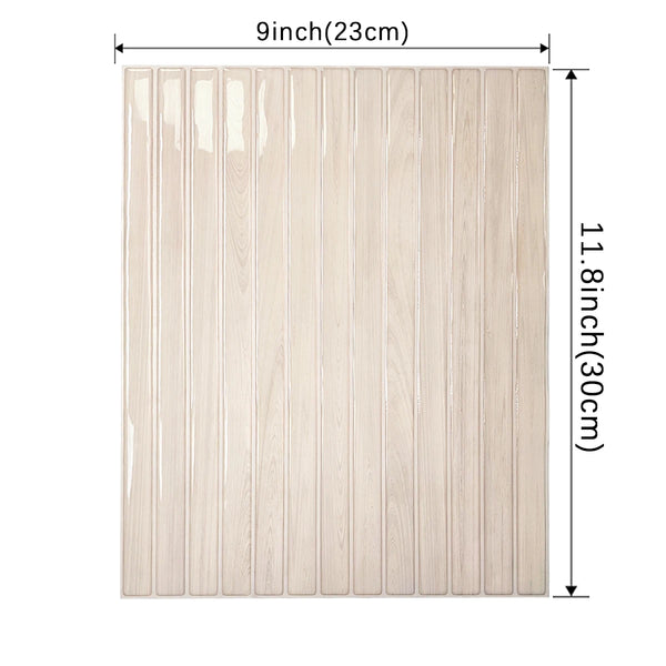 Rechteckiges Panel aus hellem Holzgriff-Backsplash-Fliesen mit vertikalen Rillen.