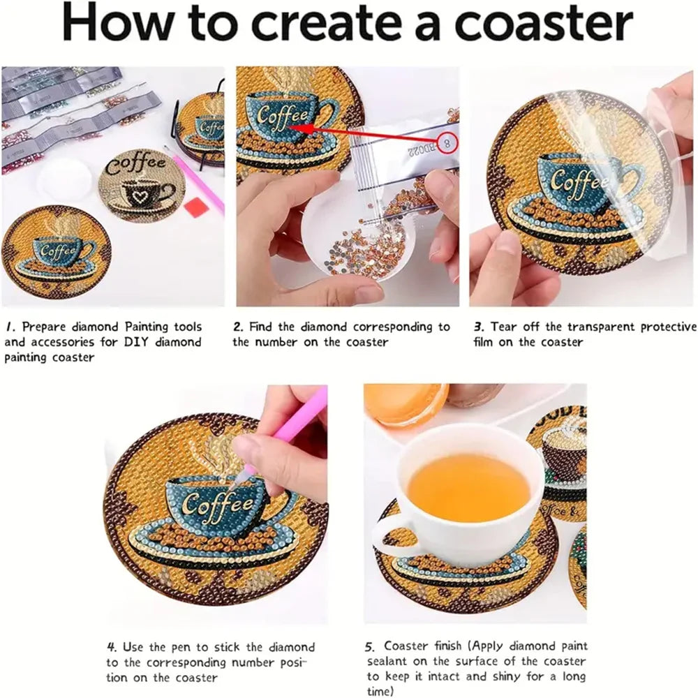 Instructions for creating a coaster using diamond painting techniques and a specialized tool