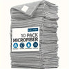 A stack of gray microfiber cleaning cloths in a 10 pack set.