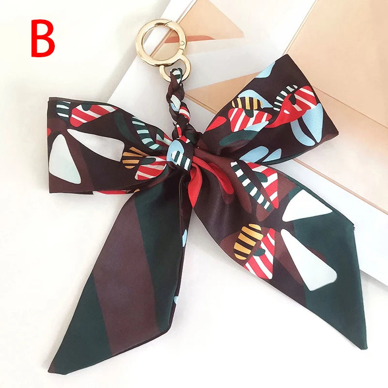 Chic Silk Bow Keychain with Ribbon Charm