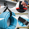 A set of blue waterproof RV hose and gear storage bags demonstrating features like tight locks, strong grip, and extended des