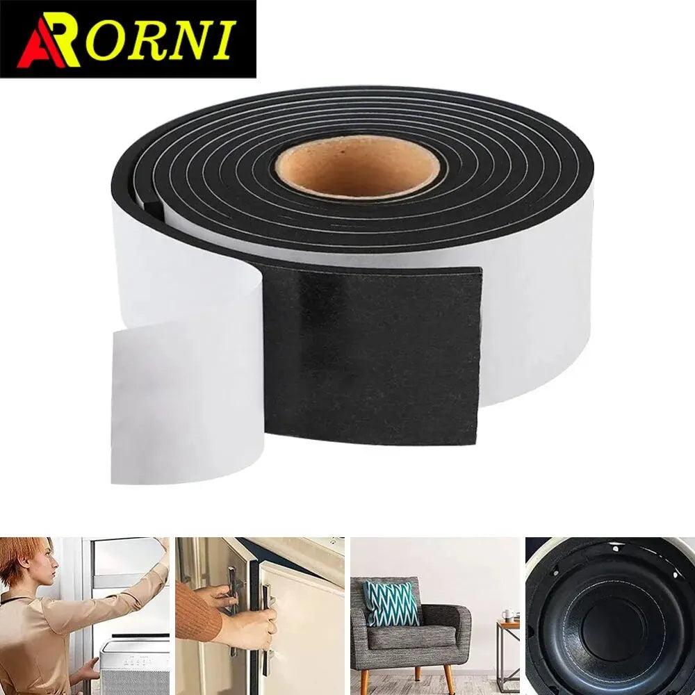 Roll of black 5mm thick EVA foam tape with strong adhesive for sealing and cushioning