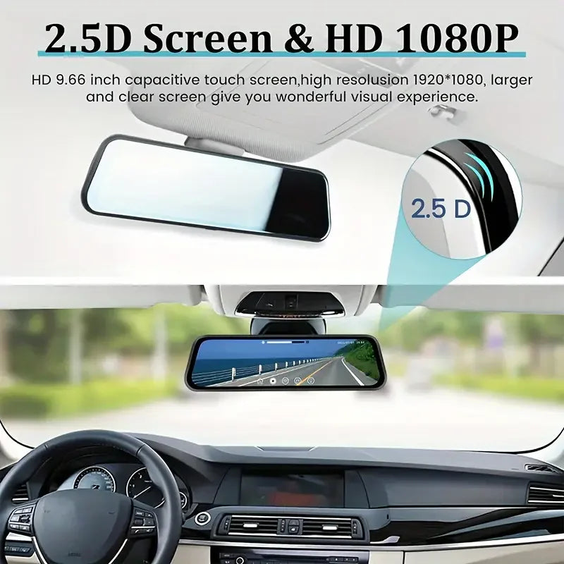 10-Inch Touchscreen Mirror Dash Cam with Front and Rear Cameras