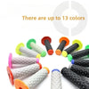 A variety of motorcycle pillow top grips in multiple colors are displayed, showing different textures and shapes.