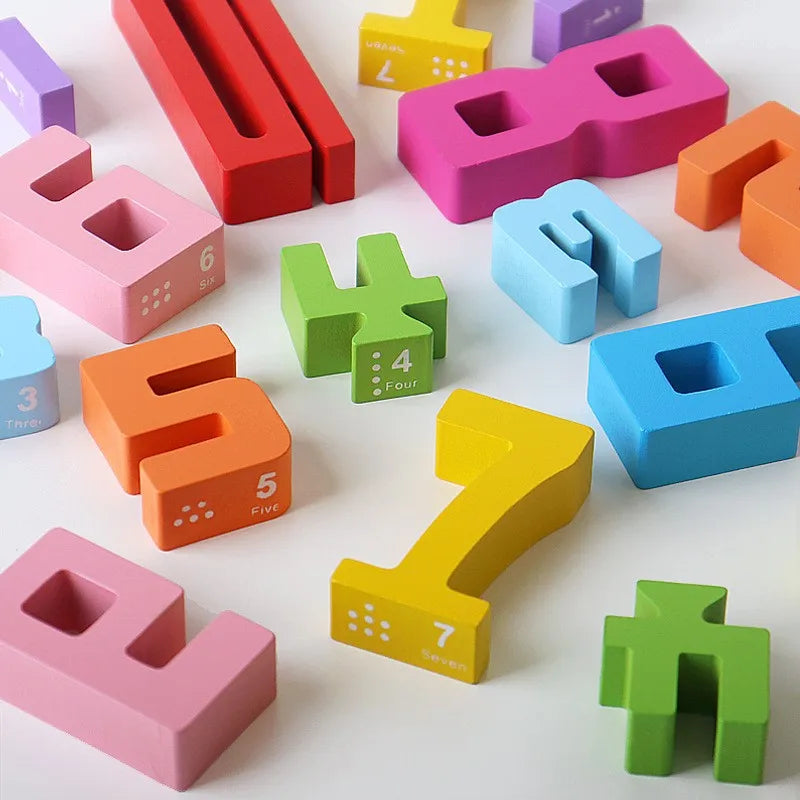 Montessori Wooden Number Puzzle - Counting & Stacking Toy for Kids