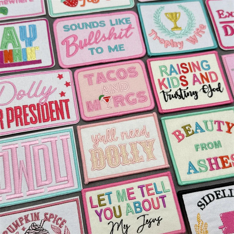 Pink Embroidered Iron-On Letter Patches for Clothing & Accessories