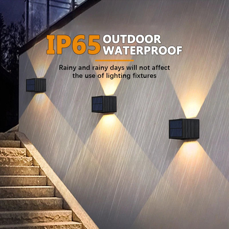 Outdoor IP65 waterproof LED wall light fixtures illuminating a staircase.