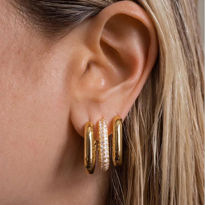 Geometric Gold Plated Huggie Hoop Earrings