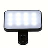 A portable clip-on LED selfie light with three color modes, featuring a rectangular white light panel and a black base.
