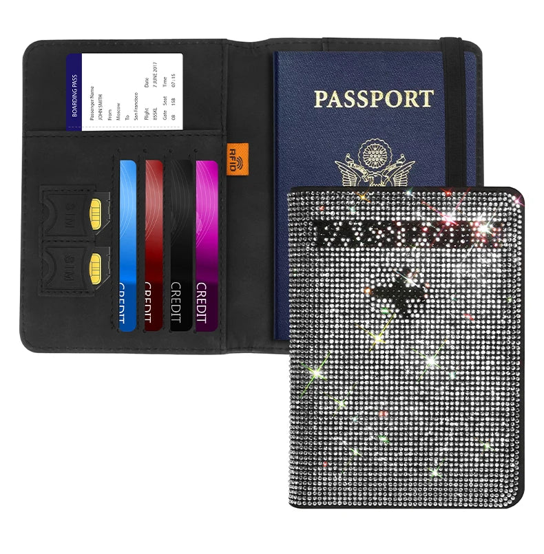 Crystal Rhinestone Passport & Card Holder Case