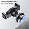 A black N52 industrial magnet device is shown gripping a metal surface with blue magnetic force.