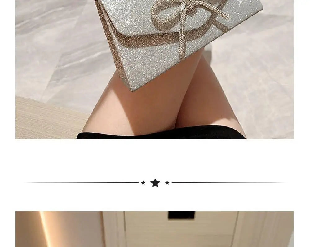 Crystal Bowknot Evening Clutch with Chain Strap
