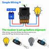 Diagram showing simple wiring of a DC 12V-72V relay switch, including the device and remote control.