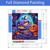 A full diamond painting featuring a purple and orange pumpkin design on a dark background.