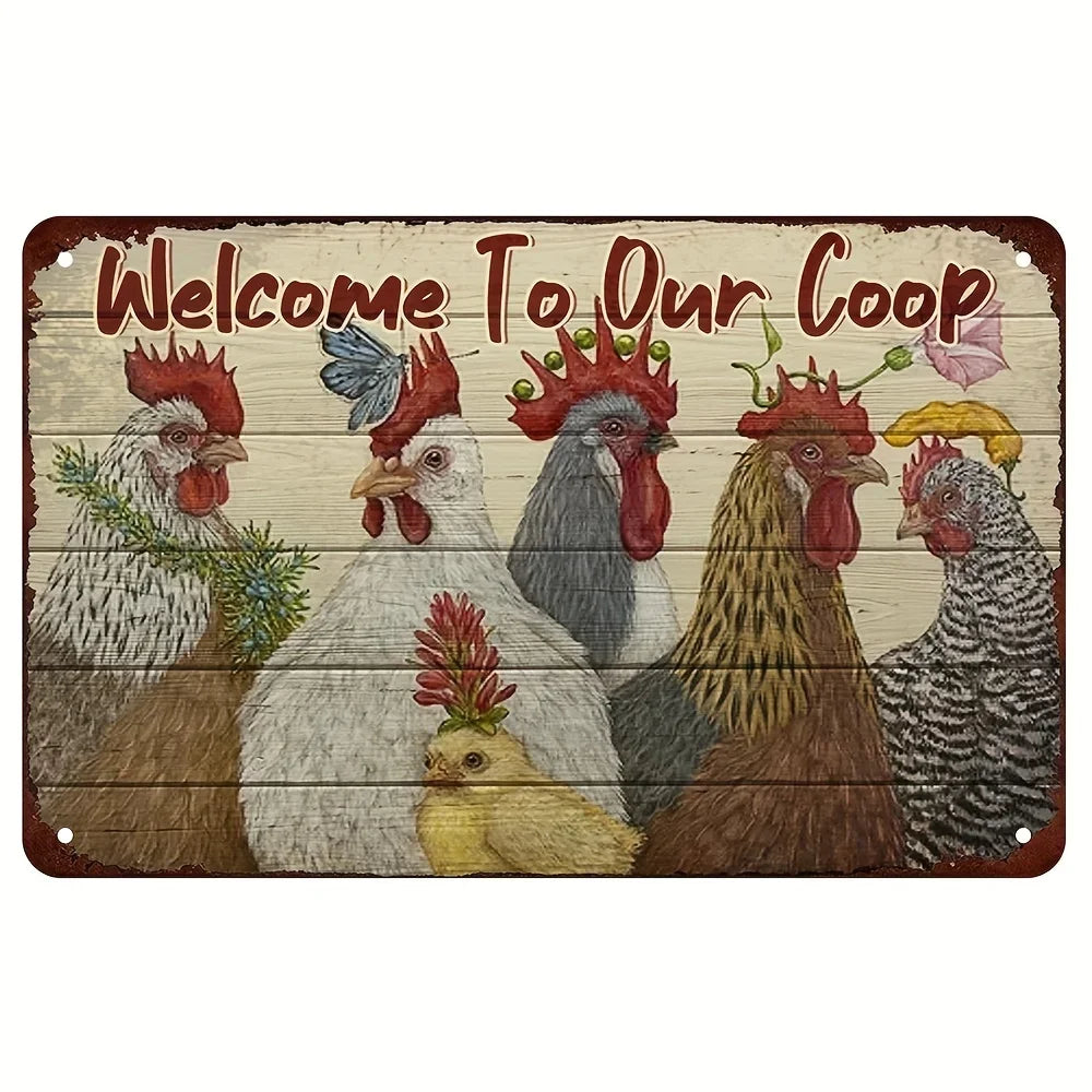 Retro Funny Chicken Farm Metal Sign for Kitchen and Coop