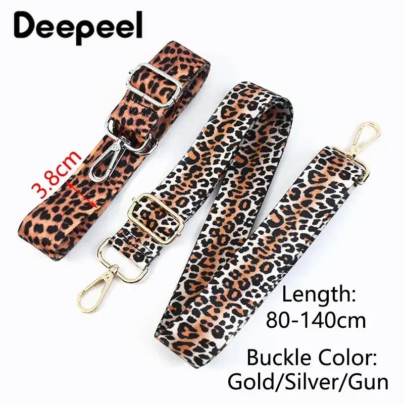 A brown leopard print leather strap with a gold buckle shown against a white background.