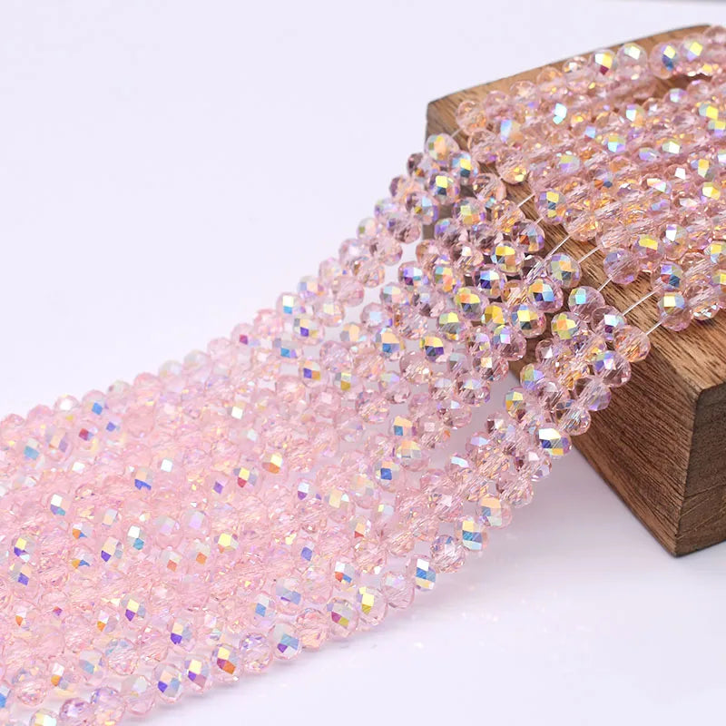 Pink AB Faceted Glass Crystal Rondelle Beads for Jewelry Making (8mm)