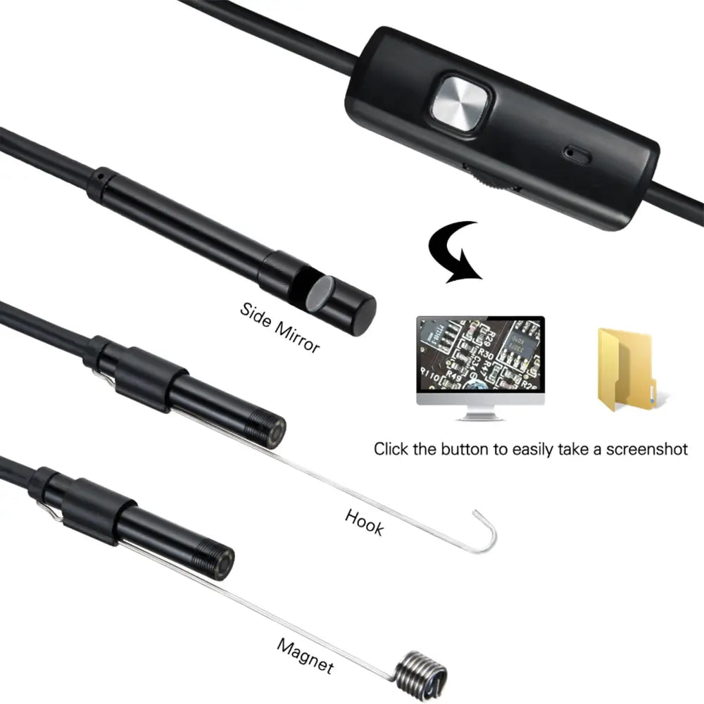 7mm Flexible Endoscope Camera with Type-C and USB - IP67 Waterproof Inspection Borescope for Phones and PCs