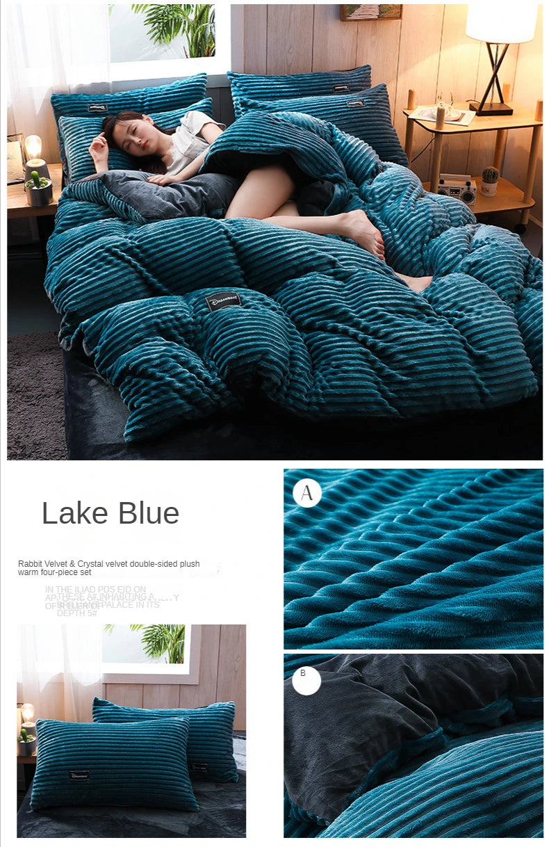 Lake Blue reversible corduroy duvet cover set featuring a velvet finish in deep teal.