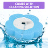 A light blue disposable toilet brush kit with a wall-mounted holder is shown submerged in water.