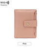 A light pink compact RFID-blocking bi-fold wallet.