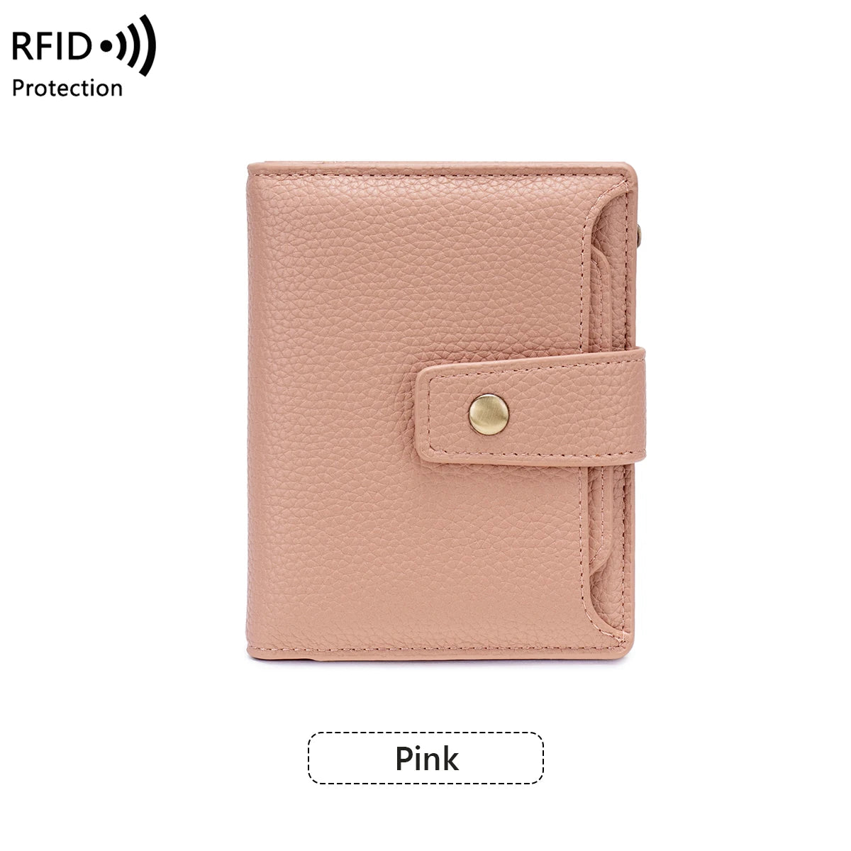 A light pink compact RFID-blocking bi-fold wallet.