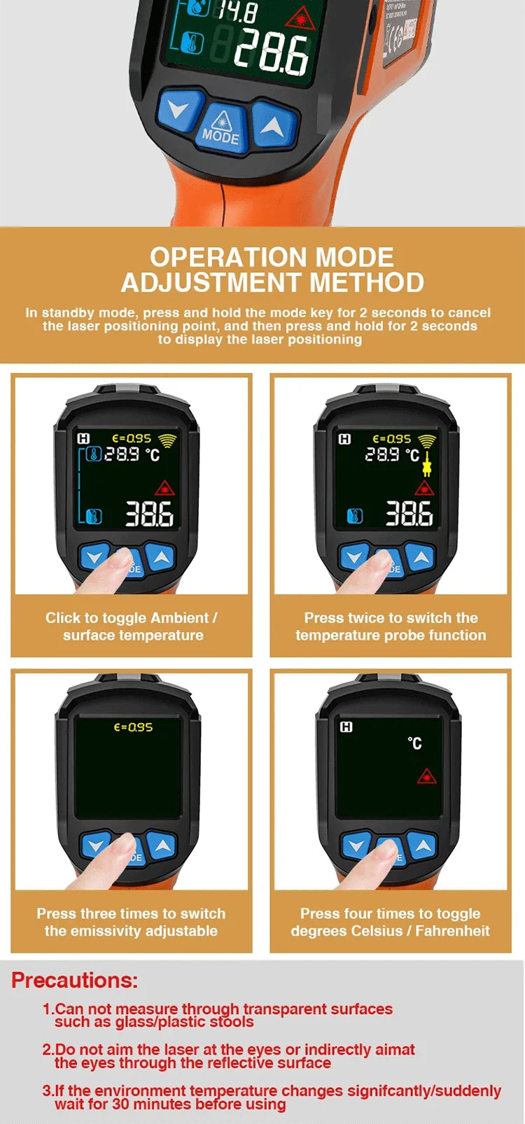 High-Temperature Infrared Thermometer with Color Screen and Humidity Sensing