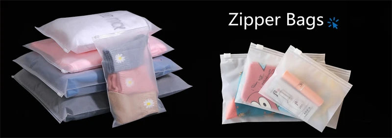 A collection of clear self-adhesive resealable storage bags in various pastel colors and shades.