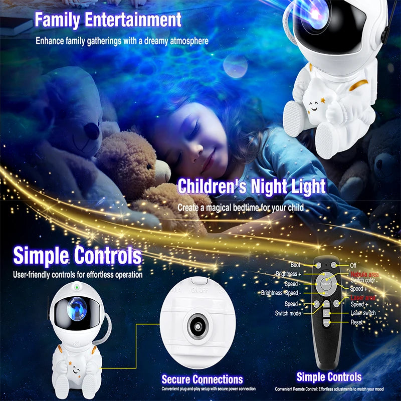 White Astronaut Star Projector Night Light