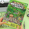 A colorful sticker book featuring miniature scenes and craft elements, showing various tiny figures and landscapes.