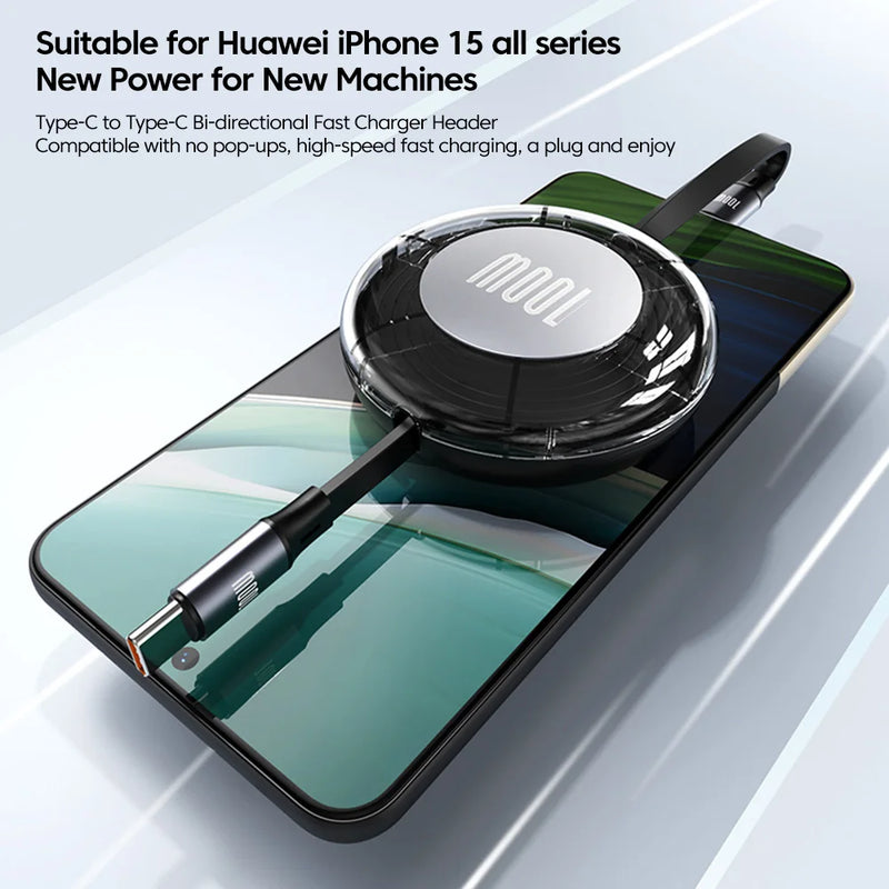 Retractable USB-C to USB-C Fast-Charging Cable — 100W, 1 m