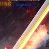 A close-up of a glowing sword with a yellow light emitting particles and smoke effects.