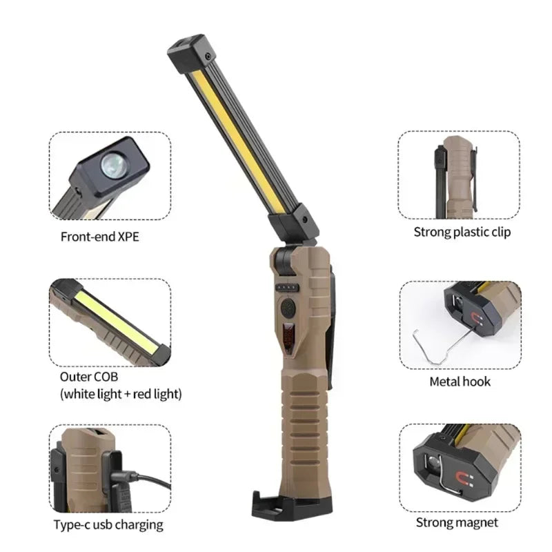 Foldable LED Work Light with Magnetic Base and USB Charging